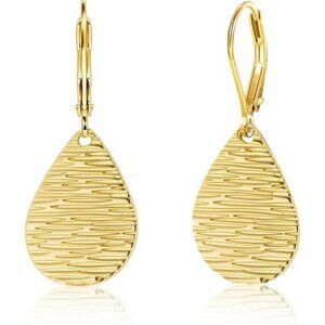 Gold teardrop dangle earrings for women sterling silver hammered drop leverback
